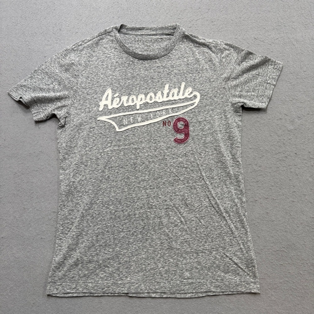 Aeropostale T-Shirt Men's Small Heathered Gray Graphic Short Sleeve Streetwear